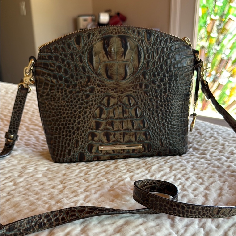 Brahmin Brown Crocodile Embossed Crossbody Bag